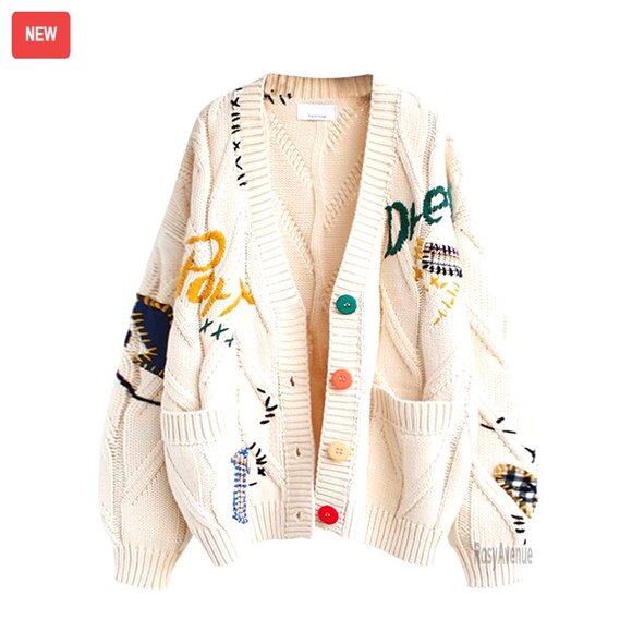 Wool Blend Cable Knit Cardigan with Pockets, V-Neck, Open Front